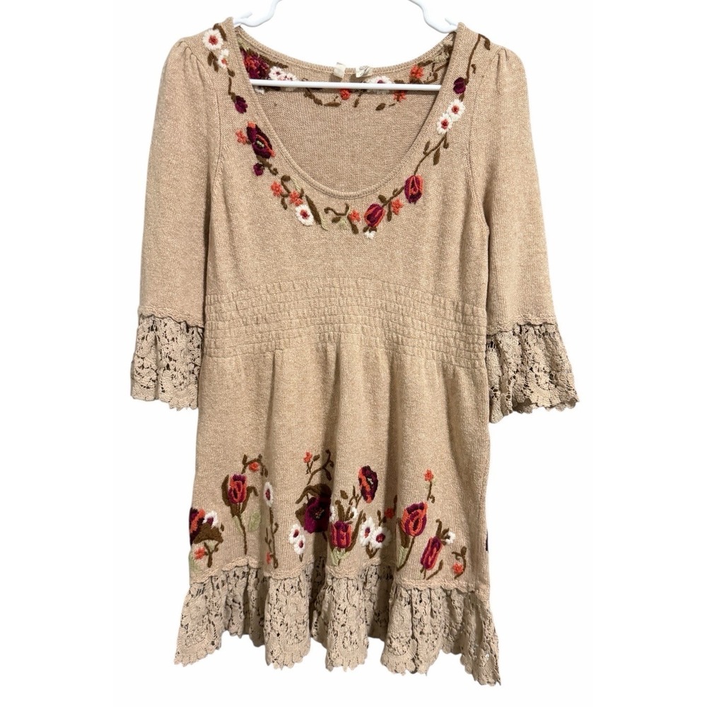 Anthropologie Moth Floral Wool Blend "Village Pass Tunic" Sweater Dress Size Med